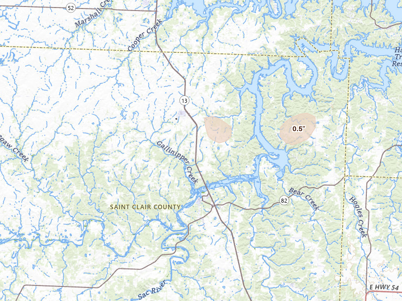 Radar-estimated hail-size map of the storm over Lowry City, MO on Jun 8, 2026