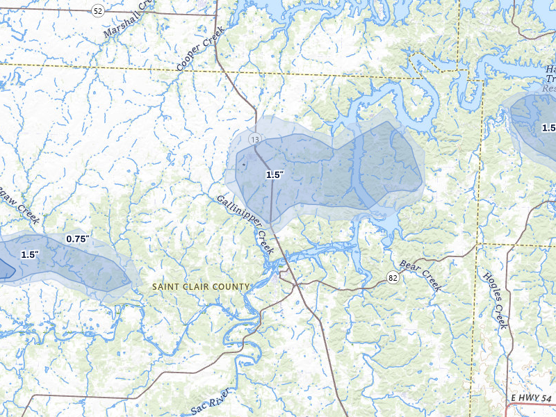 NEXRAD radar-signature map of the hail over Lowry City, MO