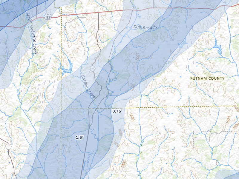 NEXRAD radar-signature map of the hail over Lucerne, MO