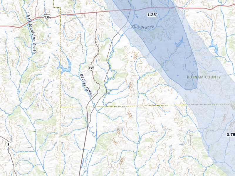 NEXRAD radar-signature map of the hail storm over Lucerne, MO on Jul 20, 2026