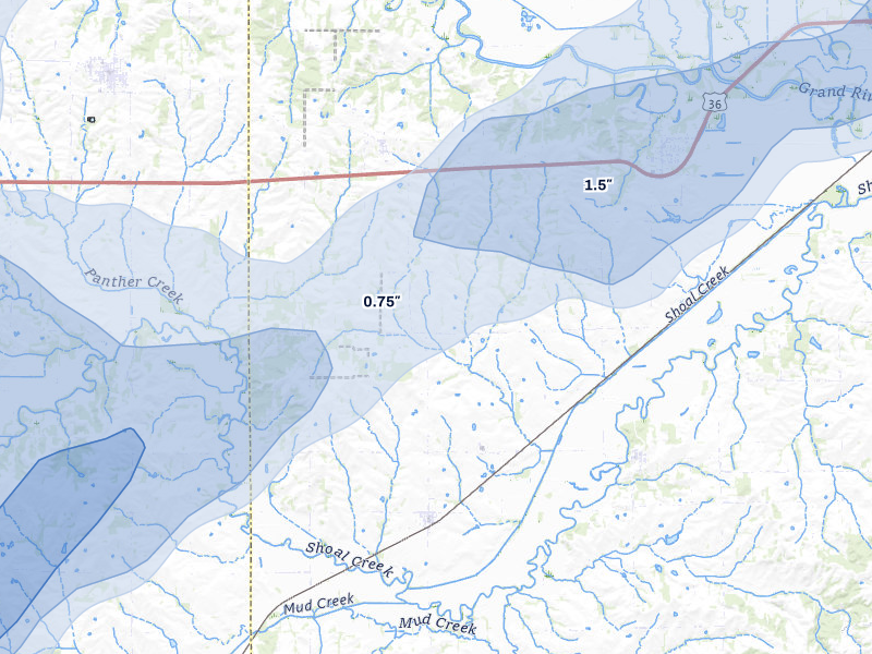 NEXRAD radar-signature map of the hail over Ludlow, MO