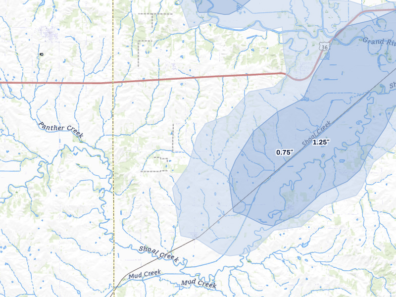 NEXRAD radar-signature map of the hail storm over Ludlow, MO on May 16, 2026