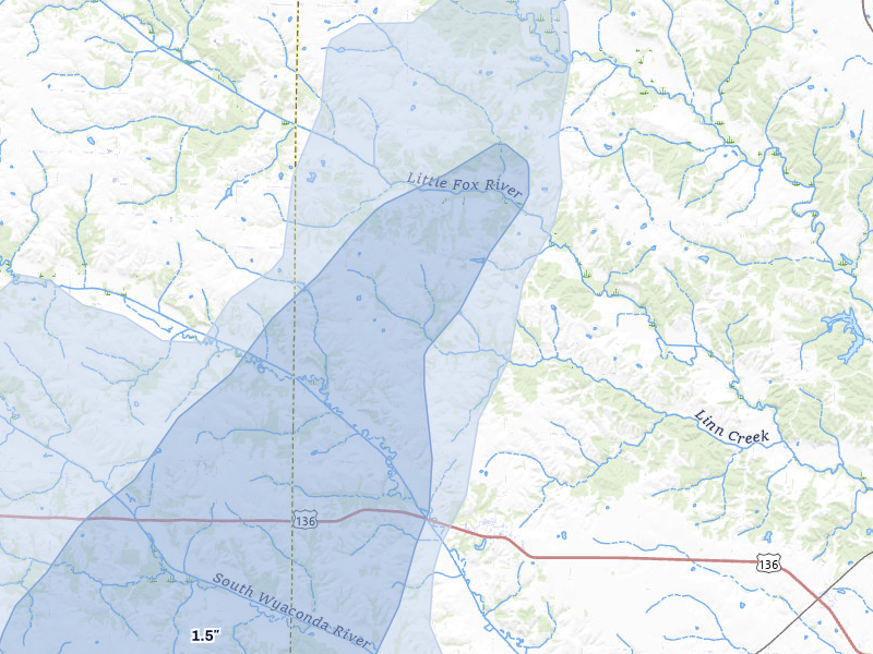 NEXRAD radar-signature map of the hail storm over Luray, MO on May 16, 2026