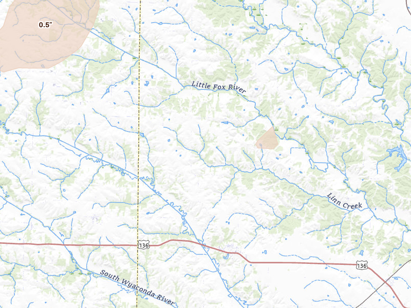 Radar-estimated hail-size map of the storm over Luray, MO