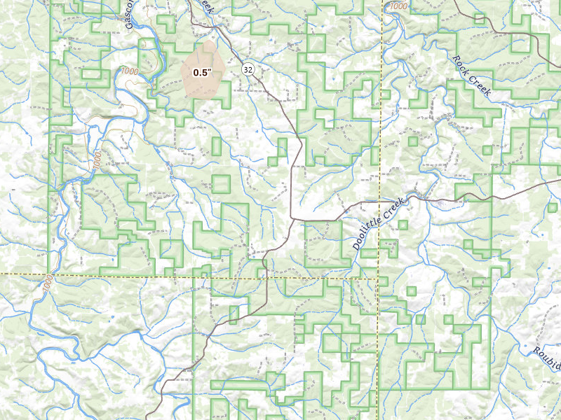 Radar-estimated hail-size map of the storm over Lynchburg, MO on Jul 6, 2026