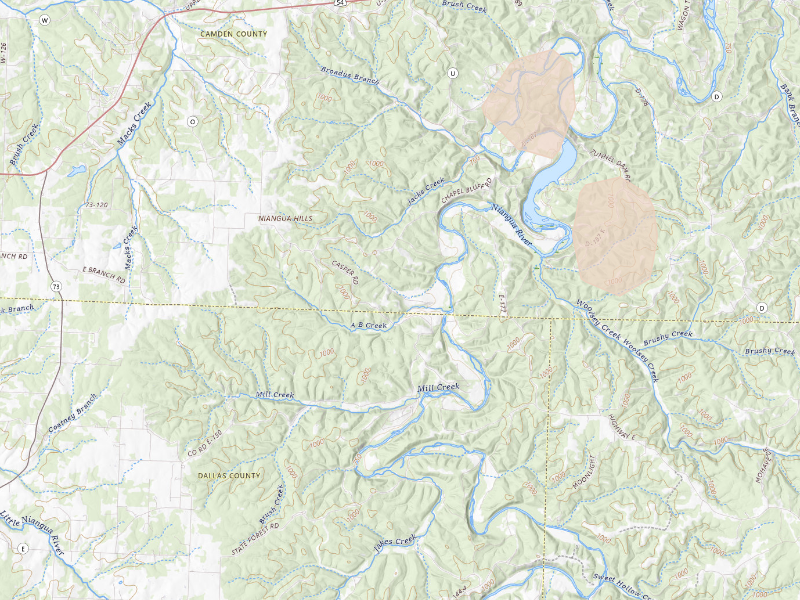 Radar-estimated hail-size map of the storm over Macks Creek, MO on Sep 16, 2026