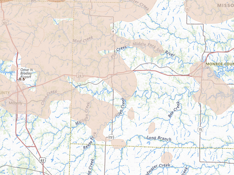 Radar-estimated hail-size map of the storm over Madison, MO on May 4, 2026