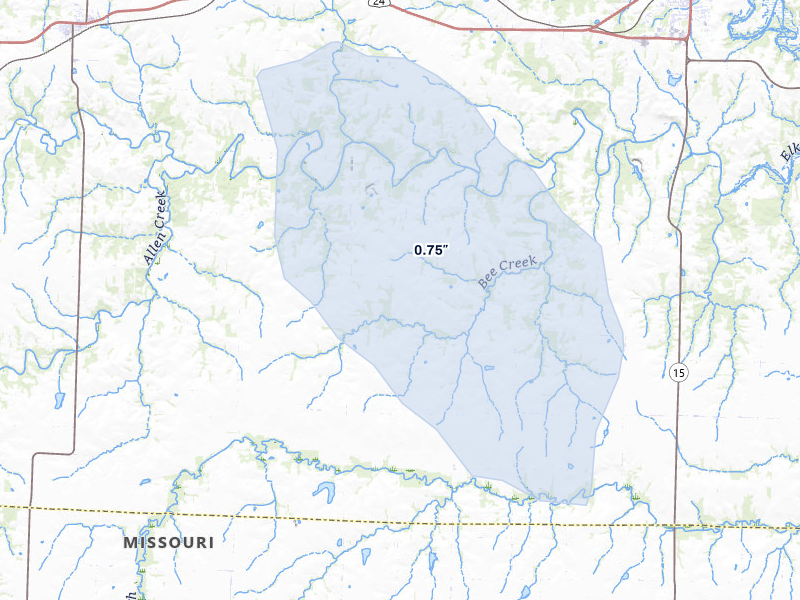 NEXRAD radar-signature map of the hail storm over Madison, MO on Jul 31, 2026