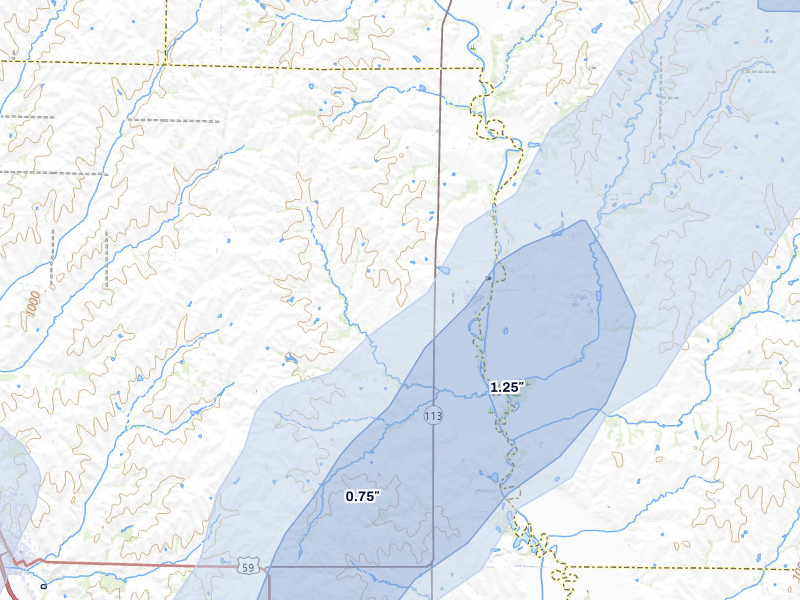 NEXRAD radar-signature map of the hail storm over Maitland, MO on Mar 5, 2026