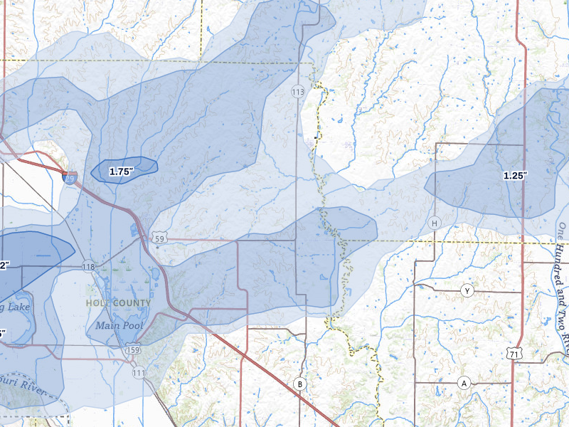 NEXRAD radar-signature map of the hail over Maitland, MO