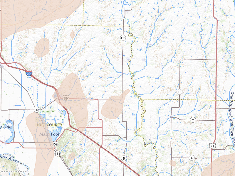 Radar-estimated hail-size map of the storm over Maitland, MO on May 18, 2026