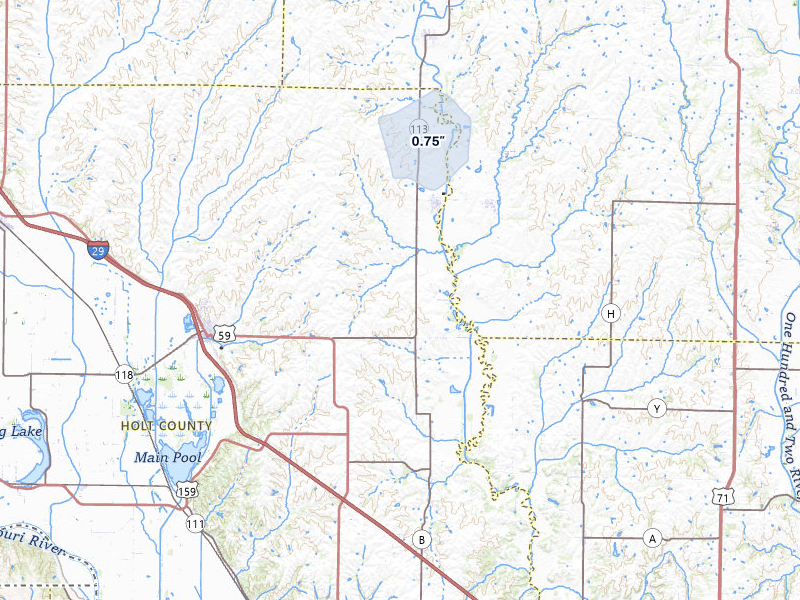 NEXRAD radar-signature map of the hail storm over Maitland, MO on Jul 8, 2026