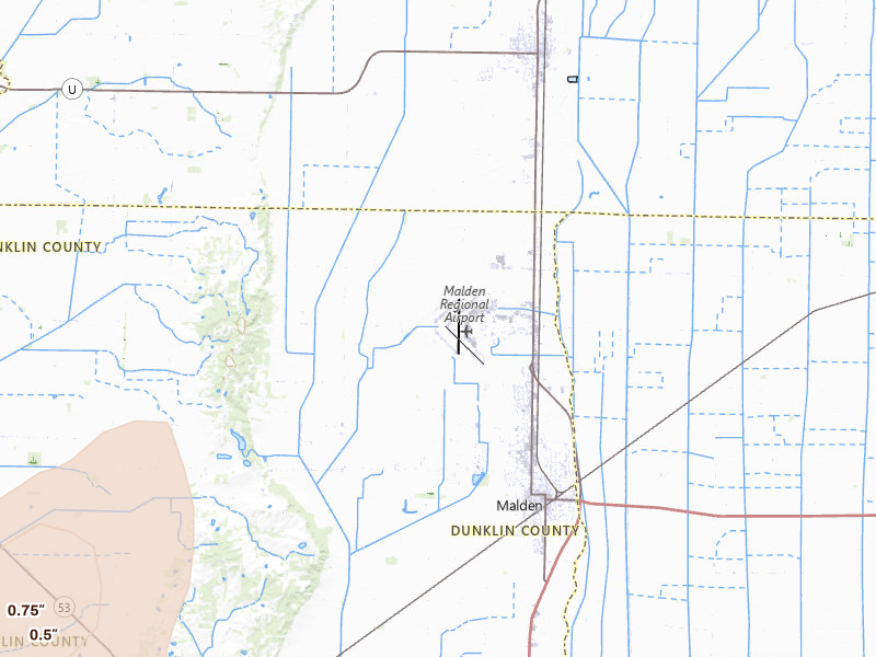 Radar-estimated hail-size map of the storm over Malden, MO on Apr 26, 2026