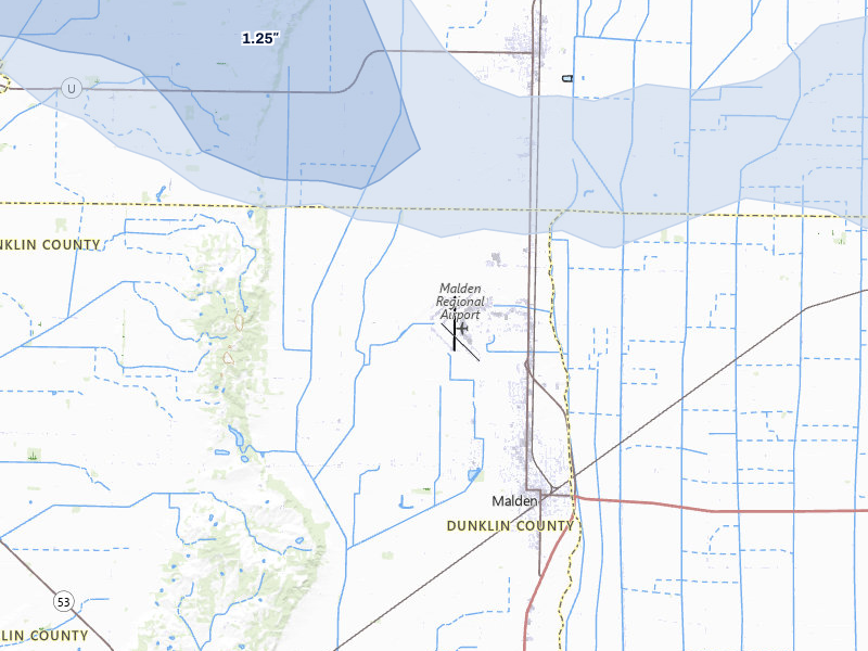 NEXRAD radar-signature map of the hail over Malden, MO