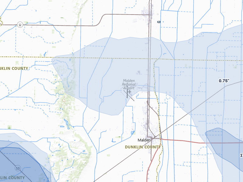 NEXRAD radar-signature map of the hail storm over Malden, MO on Jul 9, 2026