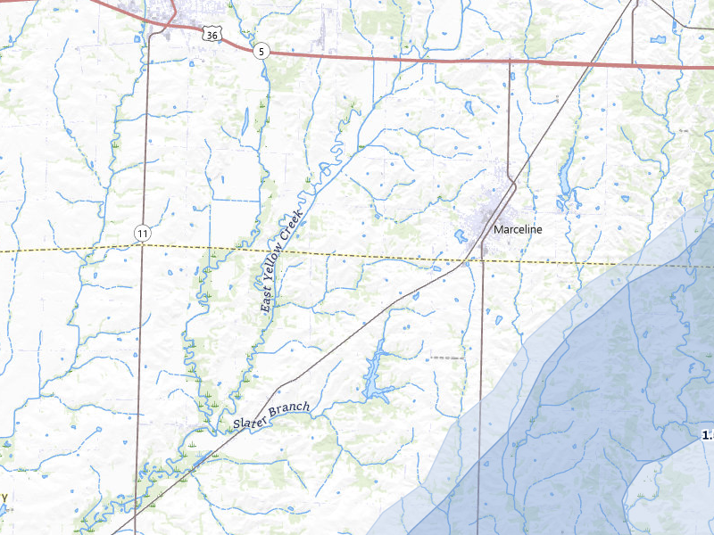 NEXRAD radar-signature map of the hail storm over Marceline, MO on May 31, 2026
