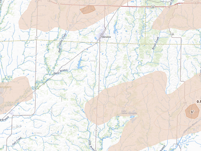 Radar-estimated hail-size map of the storm over Marceline, MO