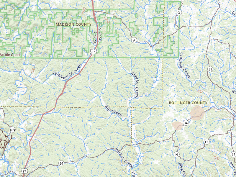 Radar-estimated hail-size map of the storm over Marquand, MO on Jun 1, 2026