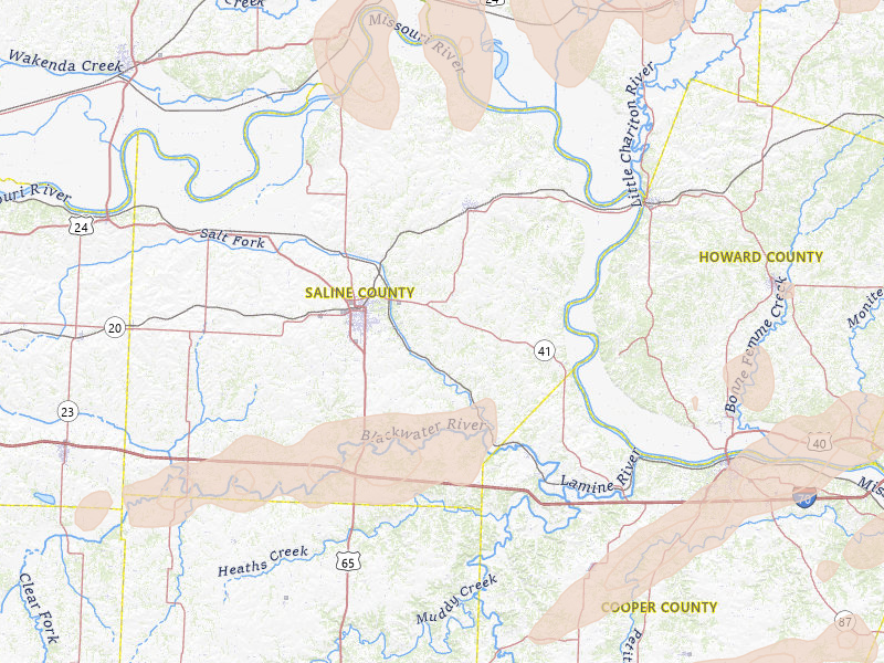 Radar-estimated hail-size map of the storm over Marshall, MO on Apr 27, 2026
