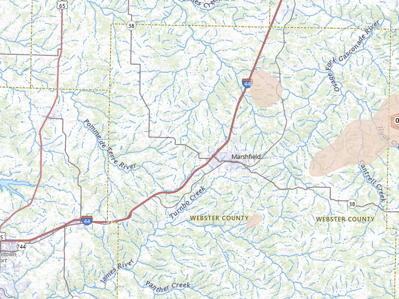 Radar-estimated hail-size map of the storm over Marshfield, MO on Mar 4, 2026