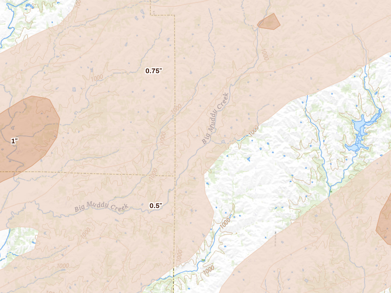 Radar-estimated hail-size map of the storm over Martinsville, MO on Apr 17, 2026
