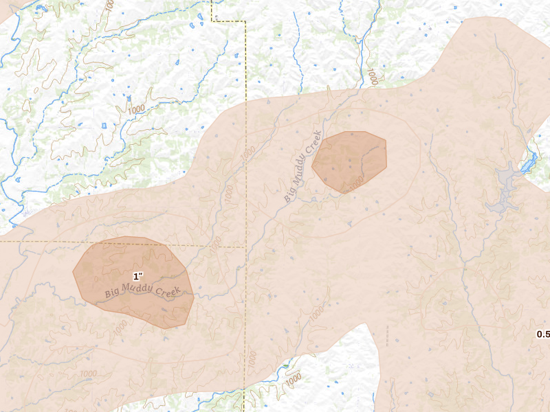 Radar-estimated hail-size map of the storm over Martinsville, MO on Jun 10, 2026