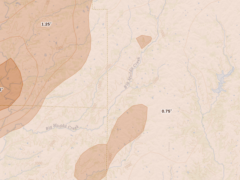Radar-estimated hail-size map of the storm over Martinsville, MO on Jun 11, 2026