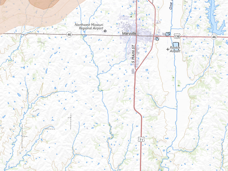 Radar-estimated hail-size map of the storm over Maryville, MO on May 18, 2026