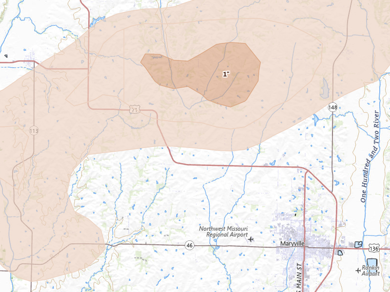 Radar-estimated hail-size map of the storm over Maryville, MO