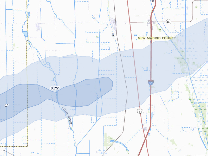NEXRAD radar-signature map of the hail storm over Matthews, MO on Mar 4, 2026