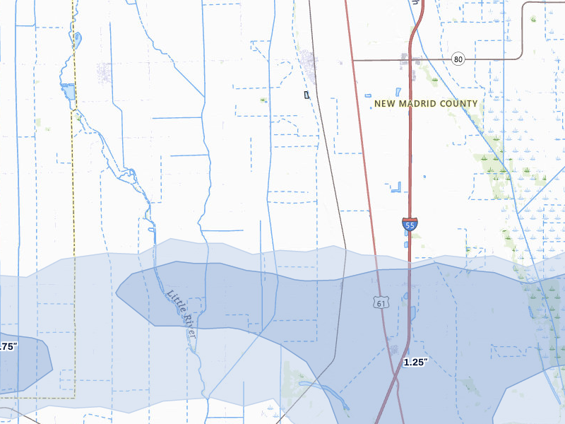 NEXRAD radar-signature map of the hail over Matthews, MO
