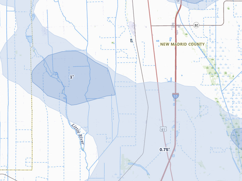 NEXRAD radar-signature map of the hail storm over Matthews, MO on Jul 9, 2026