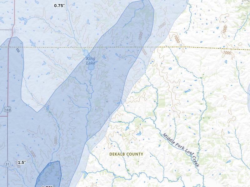 NEXRAD radar-signature map of the hail storm over Maysville, MO on Mar 5, 2026