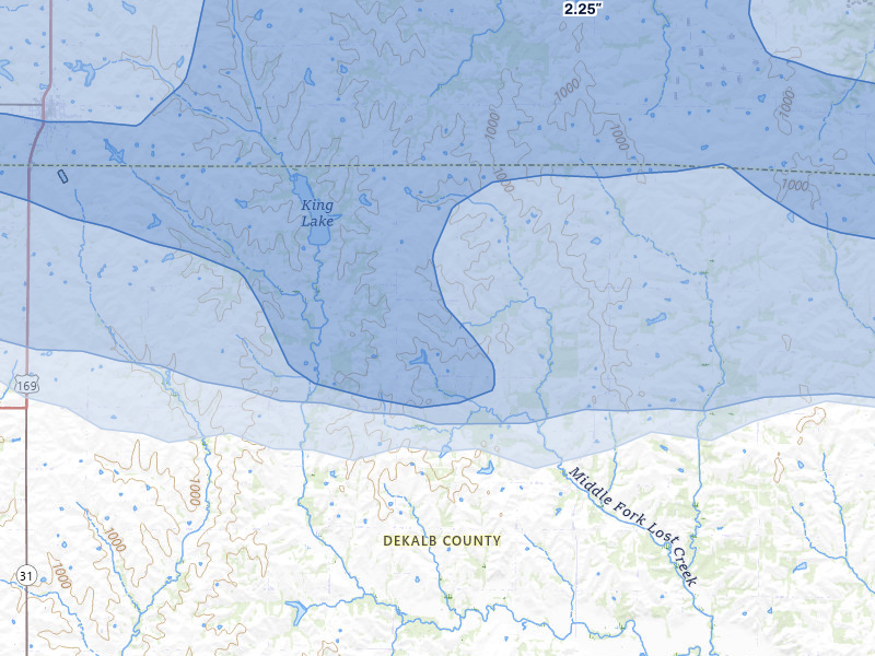 NEXRAD radar-signature map of the hail storm over Maysville, MO on May 16, 2026
