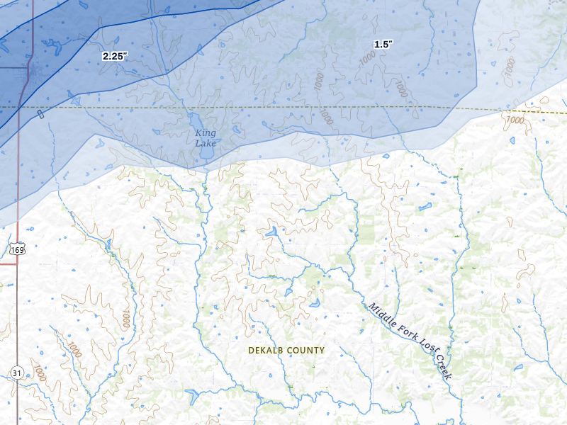 NEXRAD radar-signature map of the hail over Maysville, MO