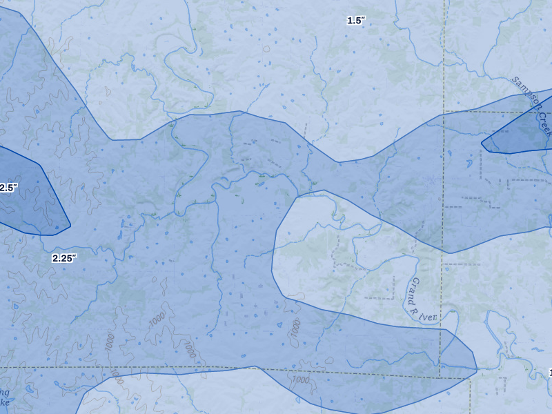 NEXRAD radar-signature map of the hail storm over Mc Fall, MO on May 16, 2026