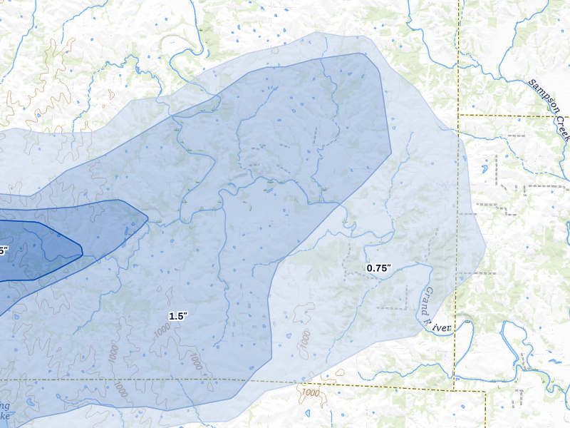 NEXRAD radar-signature map of the hail storm over Mc Fall, MO on Jun 4, 2026