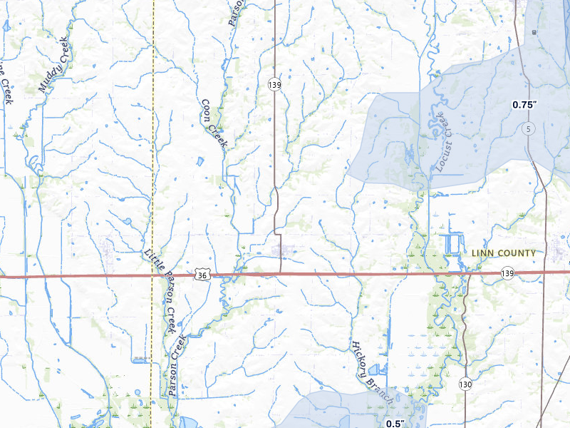 NEXRAD radar-signature map of the hail storm over Meadville, MO on May 16, 2026