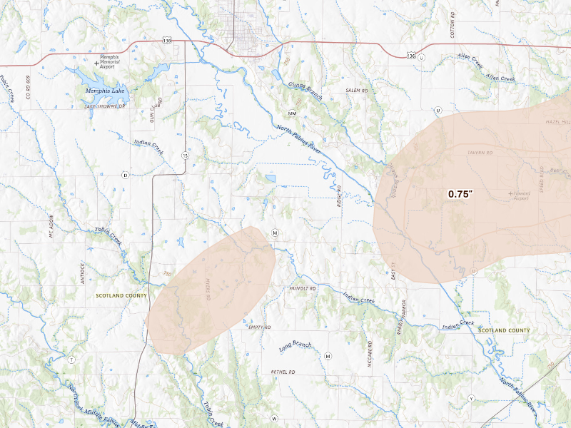 Radar-estimated hail-size map of the storm over Memphis, MO