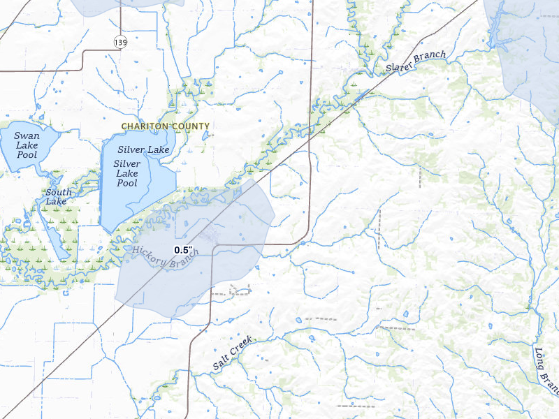 NEXRAD radar-signature map of the hail over Mendon, MO