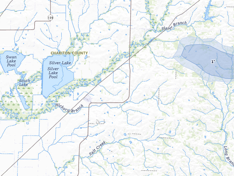 NEXRAD radar-signature map of the hail over Mendon, MO