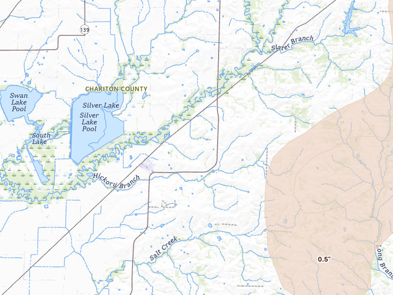 Radar-estimated hail-size map of the storm over Mendon, MO on May 31, 2026