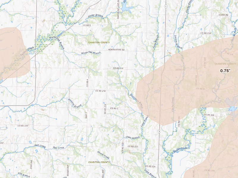 Radar-estimated hail-size map of the storm over Mendon, MO