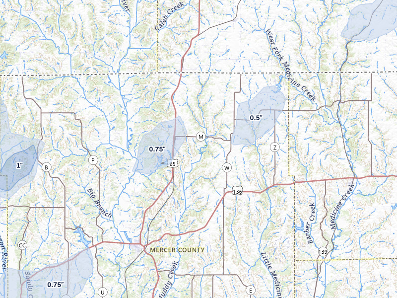 NEXRAD radar-signature map of the hail storm over Mercer, MO on Mar 5, 2026