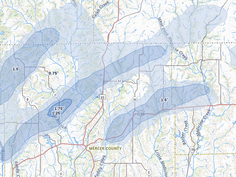 NEXRAD radar-signature map of the hail storm over Mercer, MO on Apr 2, 2026