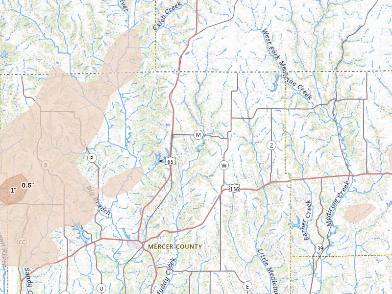 Radar-estimated hail-size map of the storm over Mercer, MO