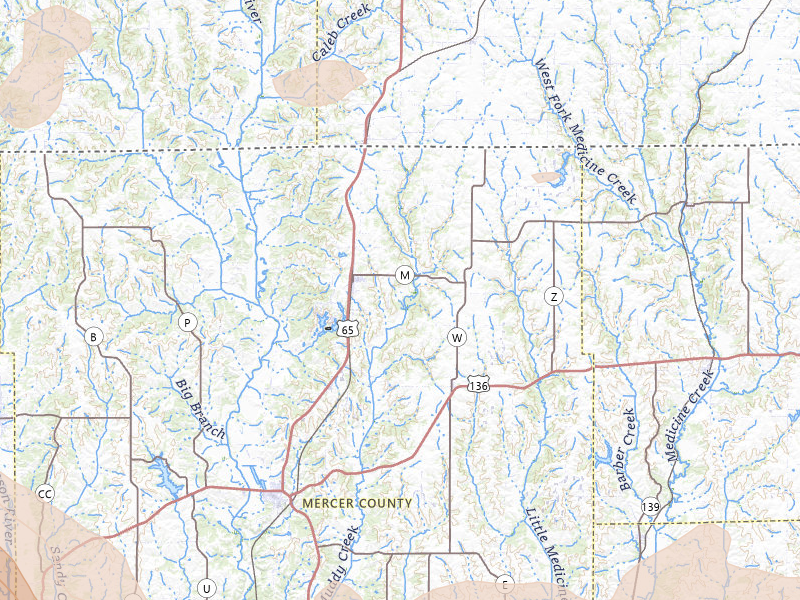 Radar-estimated hail-size map of the storm over Mercer, MO on May 16, 2026