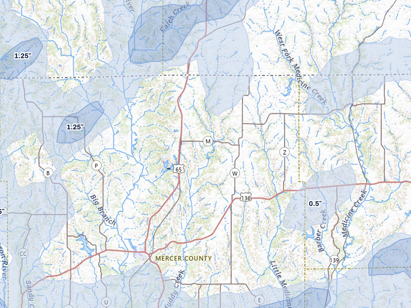 NEXRAD radar-signature map of the hail storm over Mercer, MO on May 16, 2026