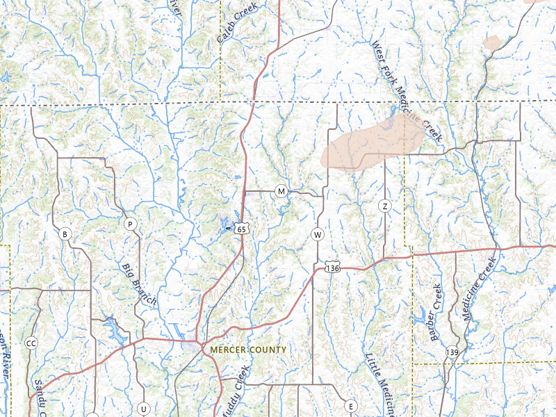 Radar-estimated hail-size map of the storm over Mercer, MO on Jul 3, 2026