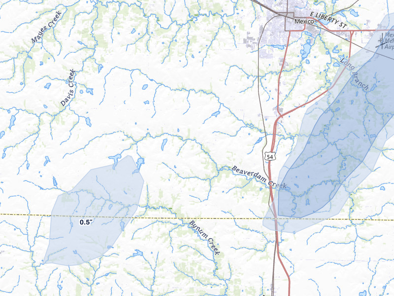 NEXRAD radar-signature map of the hail over Mexico, MO